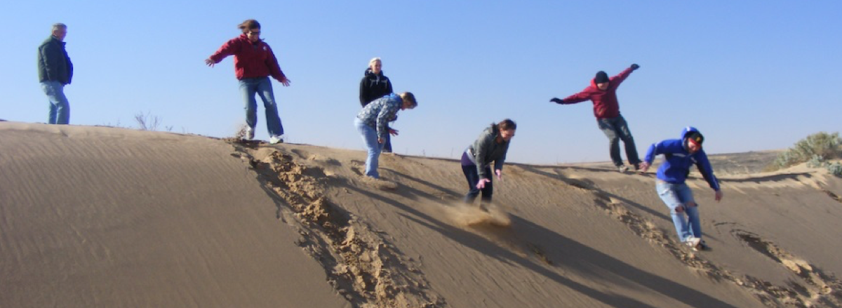 students on dunes long
